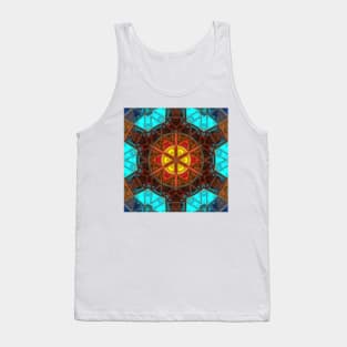 Mosaic Kaleidoscope Flower Blue Orange and Yellow Tank Top